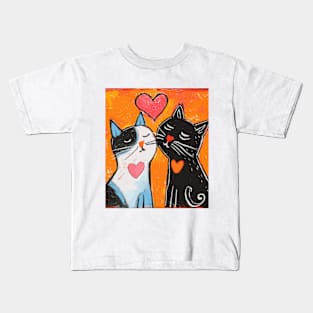 Cat Love 2024 Valentines Day Drawing Kids T-Shirt